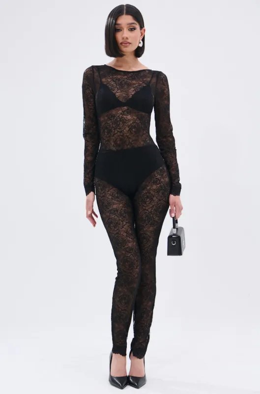 ONLY IF THERE'S BOTTLE SERVICE LACE JUMPSUIT sold by AKIRA
