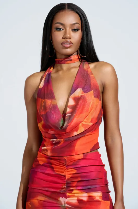 UP IN FLAMES SCARF DETAILED COWL NECK BLOUSE made by AKIRA