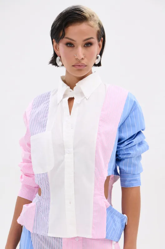 MOVIN DIFFERENT BUTTON DOWN TOP sold by AKIRA