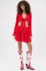 GIMME MORE TIE FRONT SLINKY BLOUSE IN RED sold by AKIRA