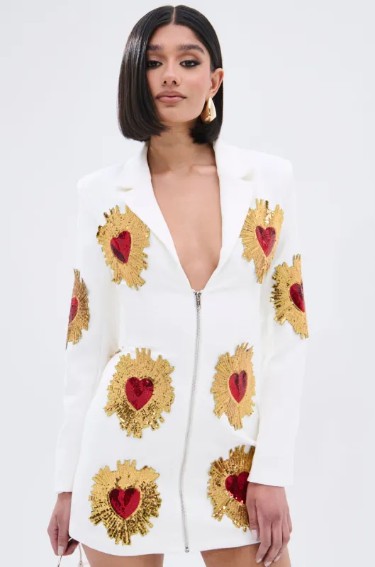 GLISTENING IN GOLD BLAZER DRESS IN WHITE sold by AKIRA
