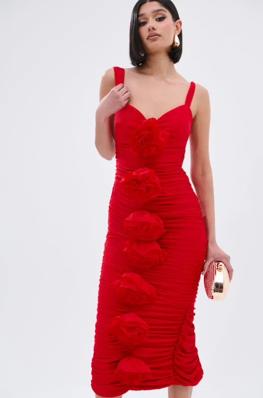 WILL YOU BE MY VALENTINE FLOWER MIDI DRESS sold by AKIRA