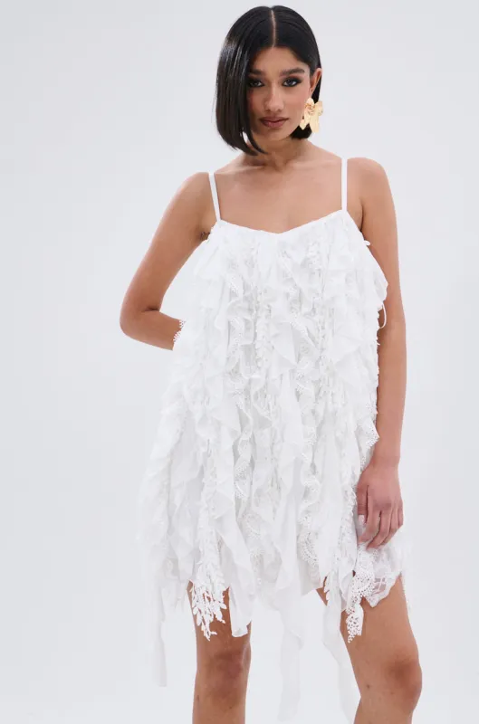 NEVER MET A GIRL LIKE ME RUFFLE MINI DRESS sold by AKIRA