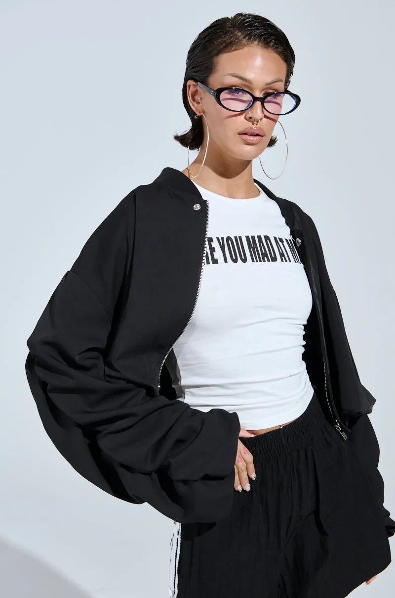 TREY RUCHED SLEEVE BOMBER sold by AKIRA product image thumbnail 2