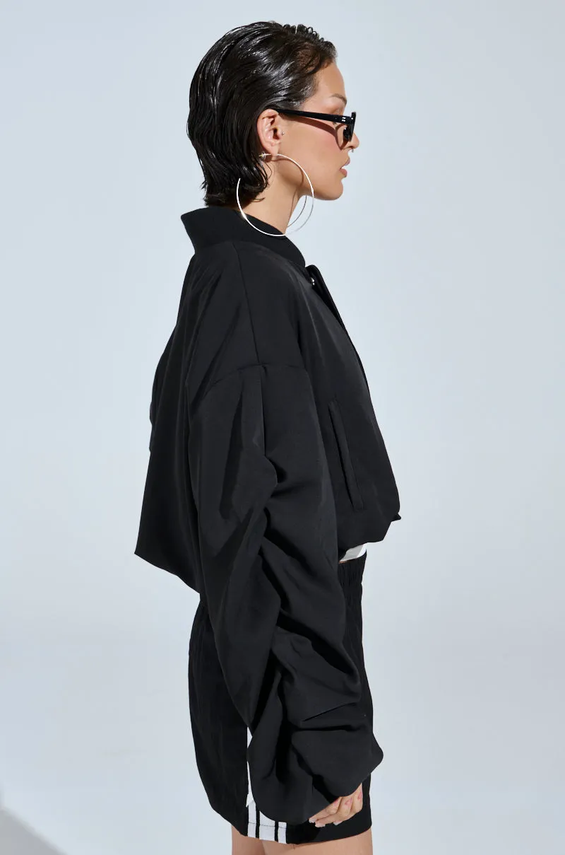 TREY RUCHED SLEEVE BOMBER sold by AKIRA product image thumbnail 4