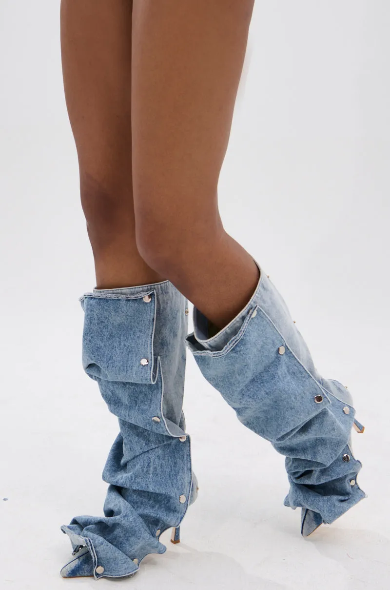 AZALEA WANG IMOGINE DENIM SNAP BOOT sold by AKIRA product image thumbnail 2