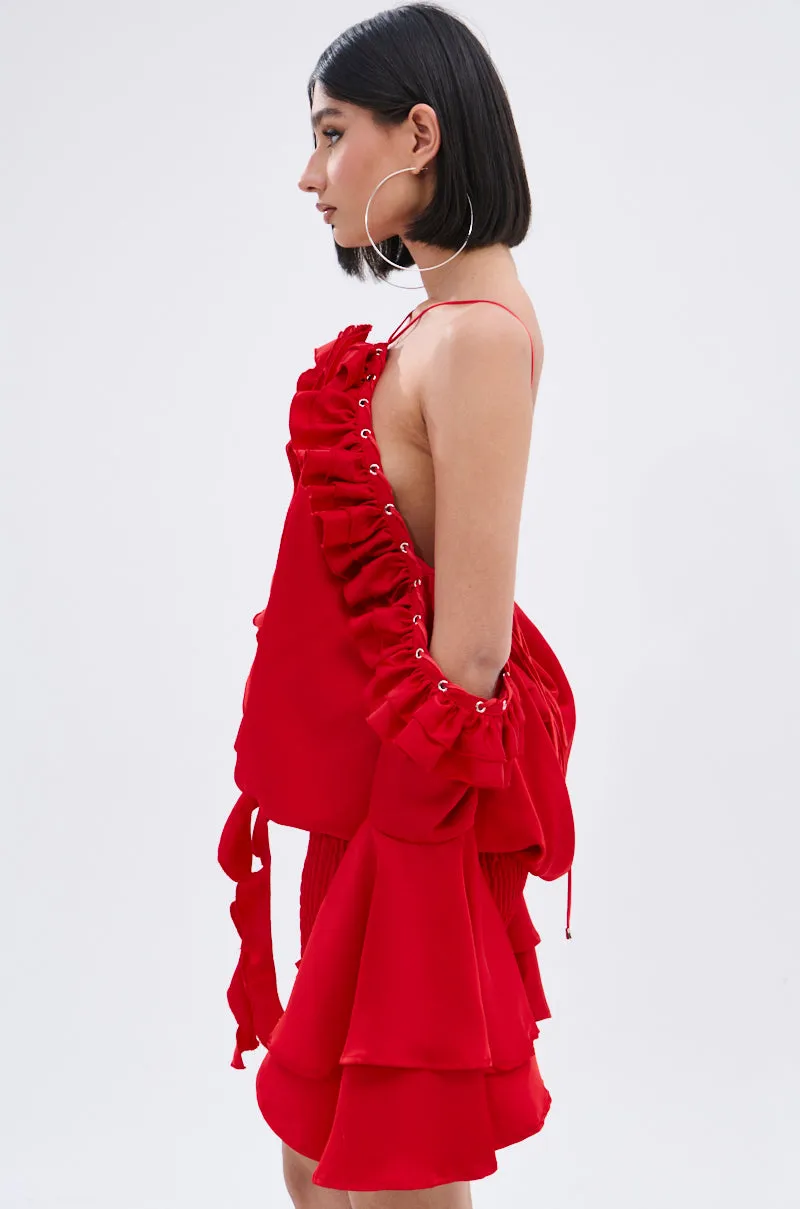 CHIC AF RUFFLE MINI DRESS IN RED sold by AKIRA product image thumbnail 5