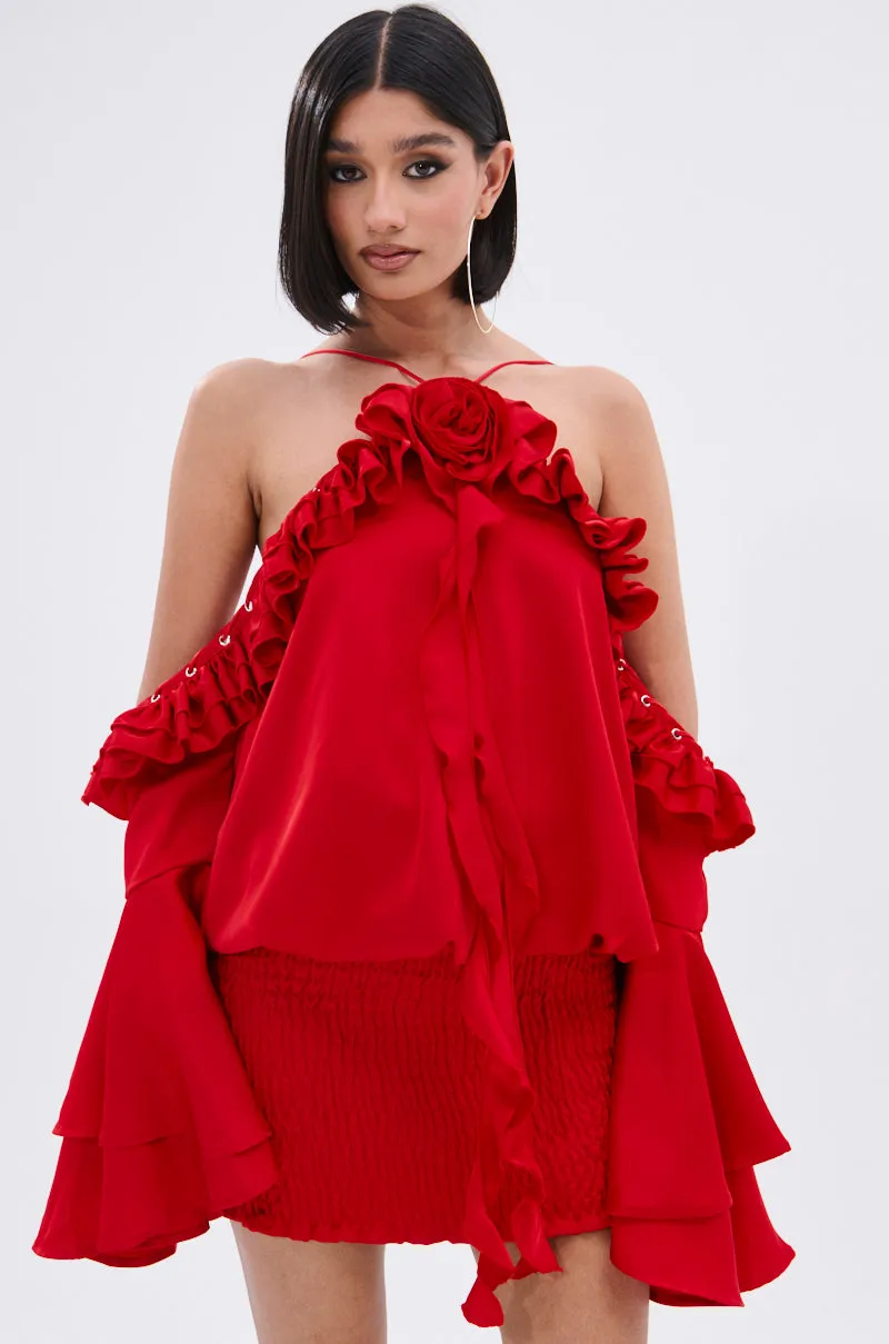 CHIC AF RUFFLE MINI DRESS IN RED sold by AKIRA product image thumbnail 3