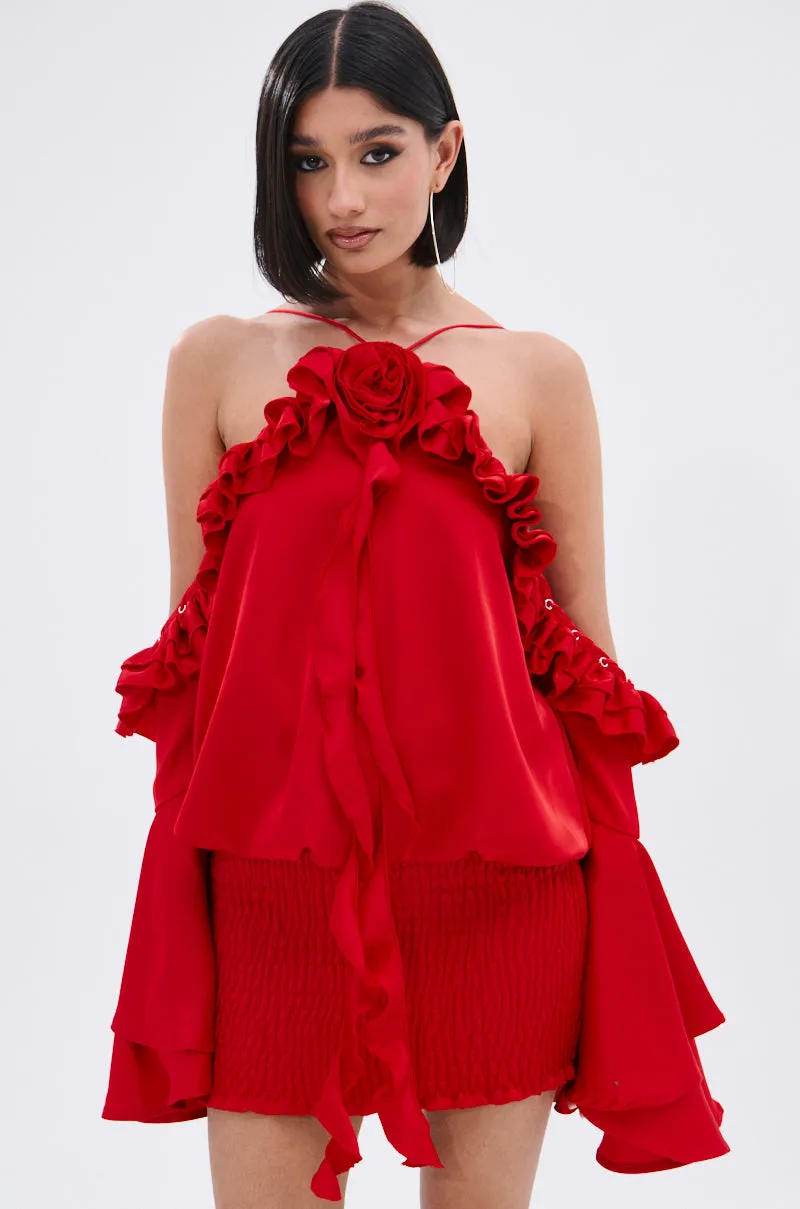 CHIC AF RUFFLE MINI DRESS IN RED sold by AKIRA product image thumbnail 4