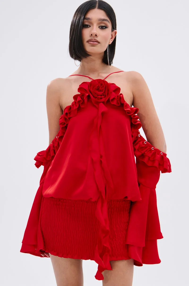 CHIC AF RUFFLE MINI DRESS IN RED sold by AKIRA product image thumbnail 2
