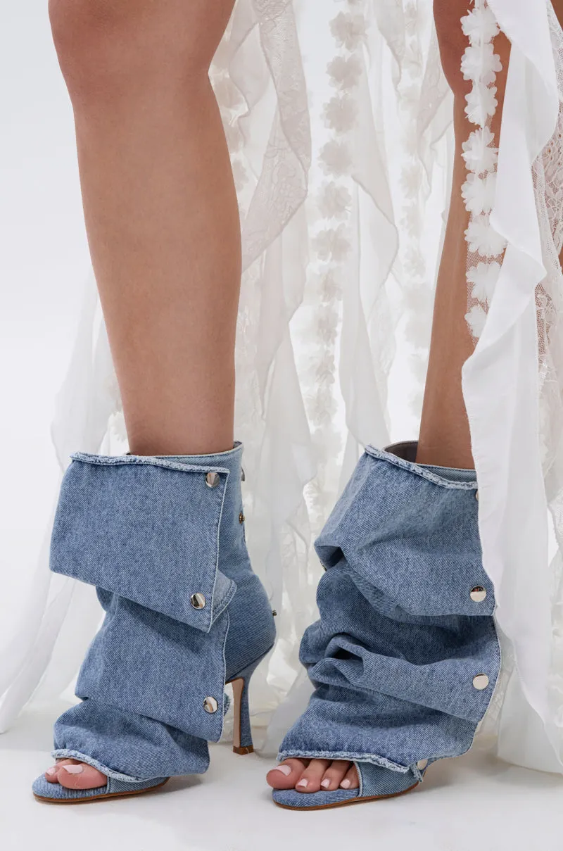 AZALEA WANG BIRD SONG DENIM OPEN TOE SNAP BOOTIE sold by AKIRA product image thumbnail 2