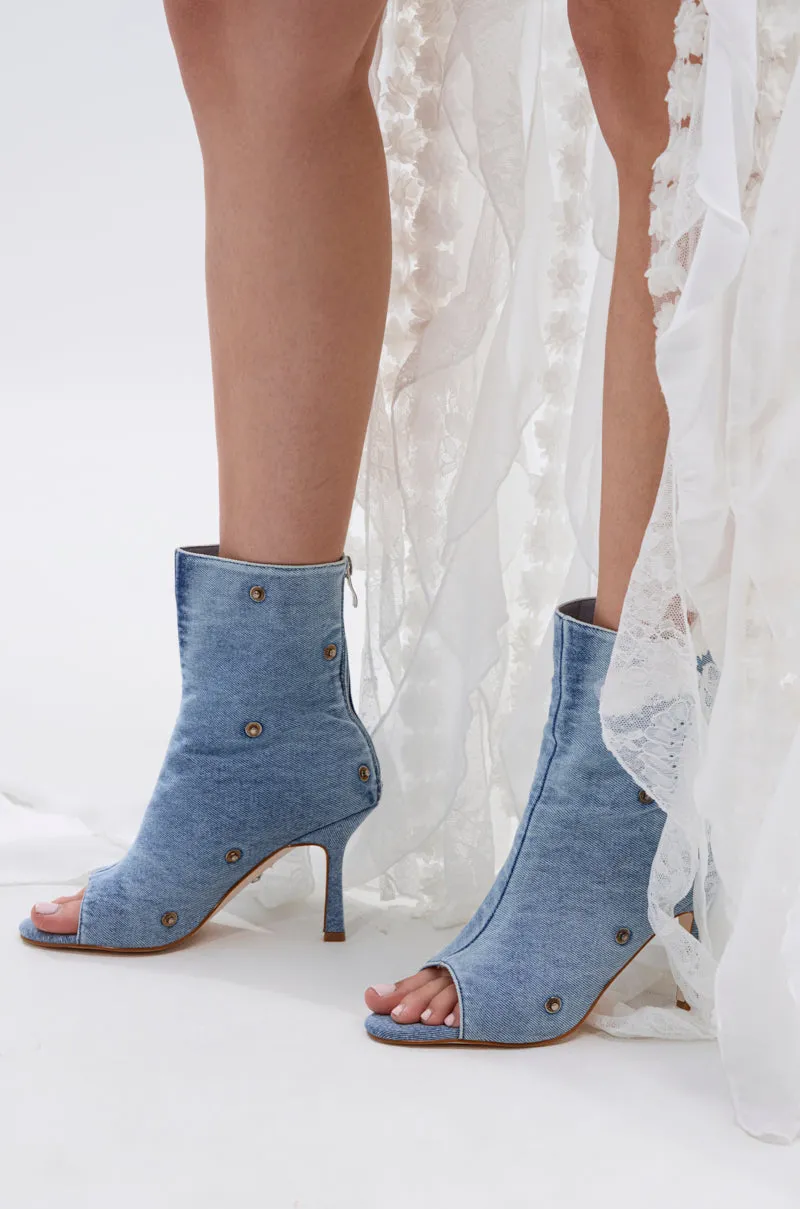 AZALEA WANG BIRD SONG DENIM OPEN TOE SNAP BOOTIE sold by AKIRA product image thumbnail 4