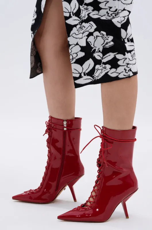 AZALEA WANG SILVA RED LACE UP STILETTO BOOTIE sold by AKIRA