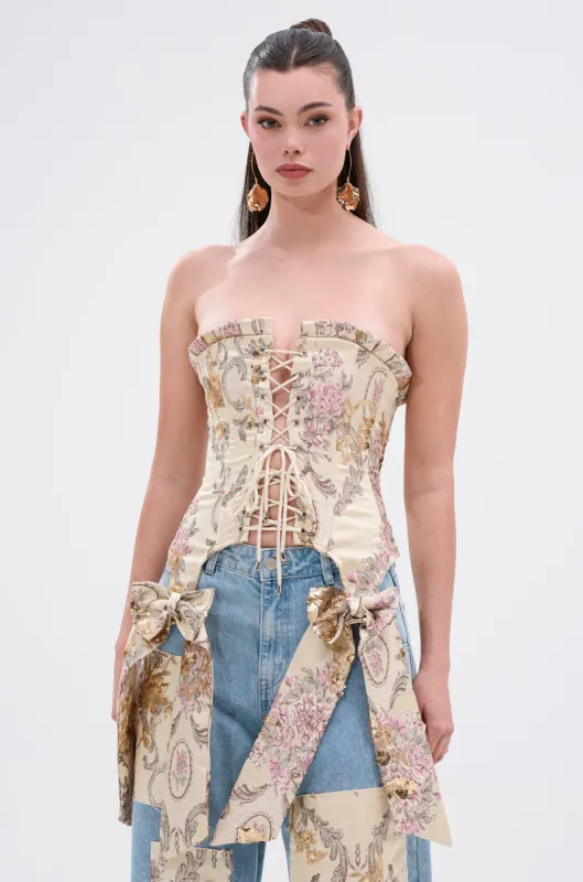 ROYAL ENERGY BROCADE CORSET TOP sold by AKIRA
