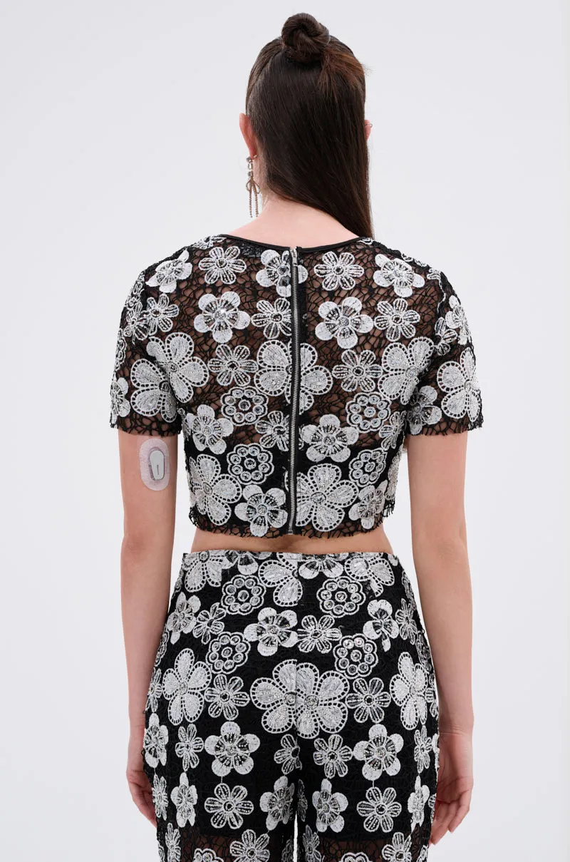 FLORAL SEQUIN MESH SHORT SLEEVE BLOUSE sold by AKIRA product image thumbnail 3