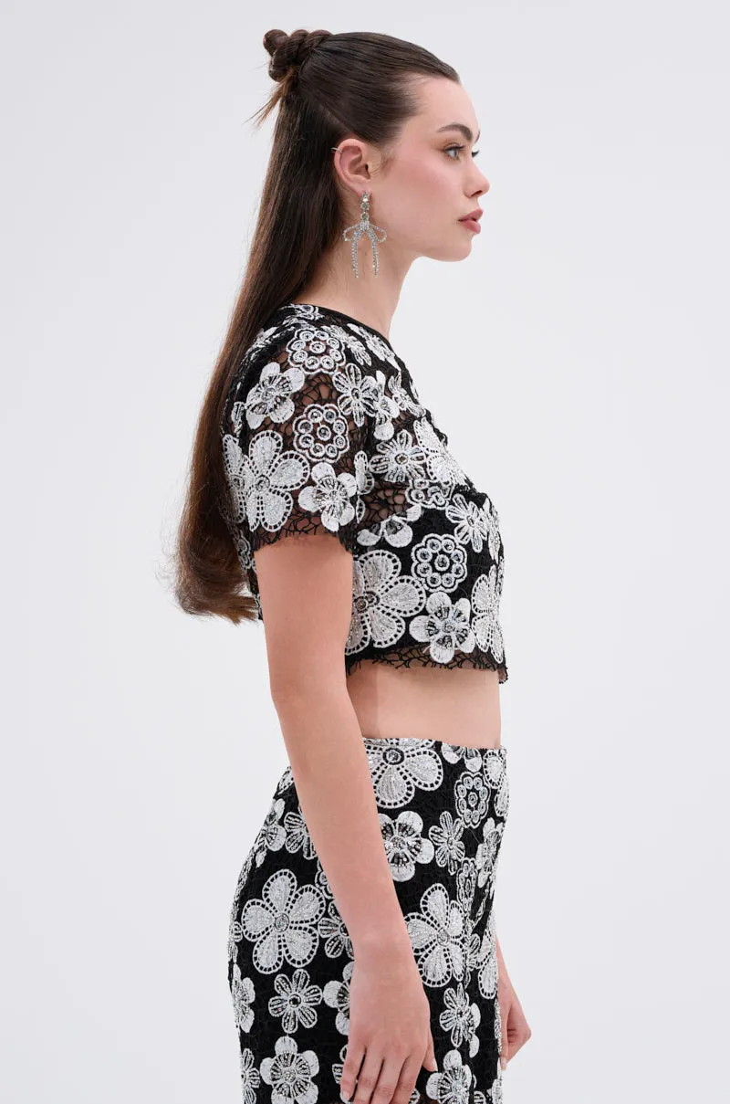 FLORAL SEQUIN MESH SHORT SLEEVE BLOUSE sold by AKIRA product image thumbnail 2