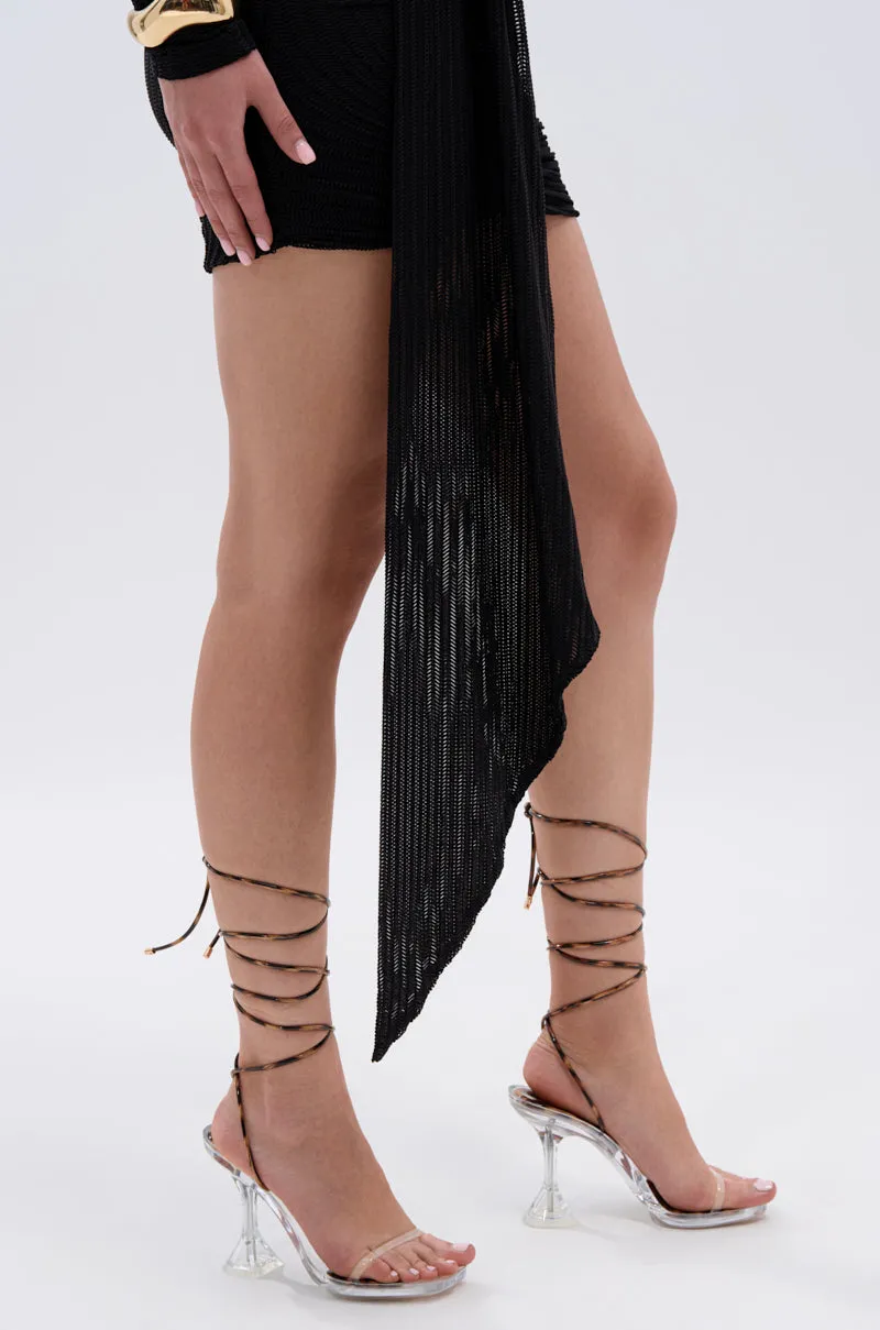 AKIRA TINKER LEOPARD LACE UP CHUNKY SANDAL sold by AKIRA