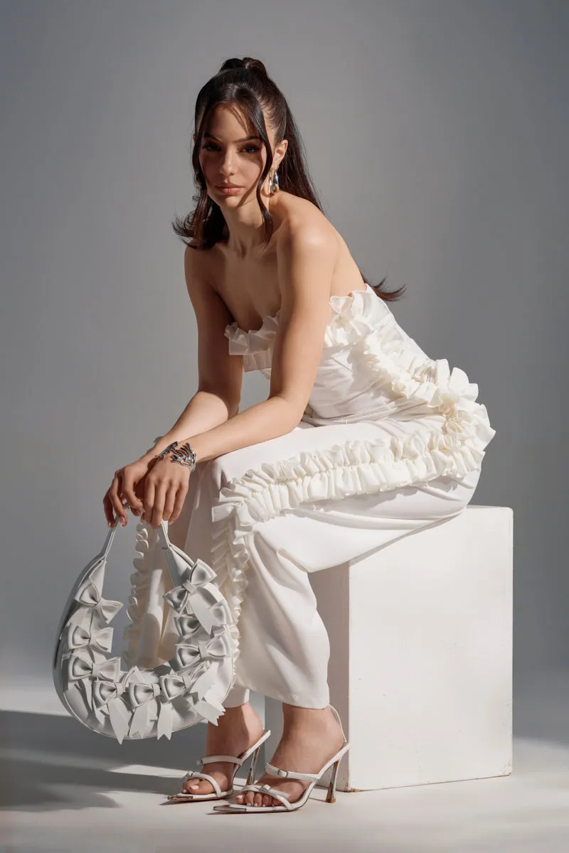 MONICA RUFFLED JUMPSUIT IN WHITE sold by AKIRA product image thumbnail 2