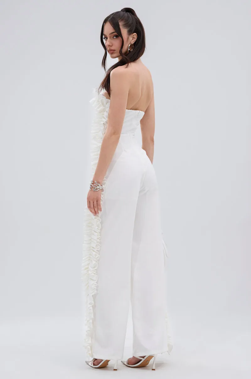 MONICA RUFFLED JUMPSUIT IN WHITE sold by AKIRA product image thumbnail 4