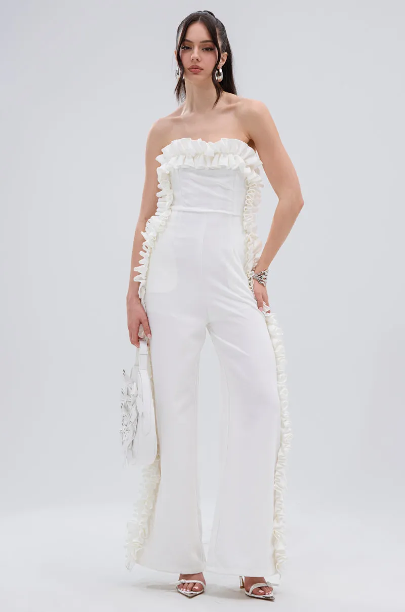 MONICA RUFFLED JUMPSUIT IN WHITE sold by AKIRA product image thumbnail 3
