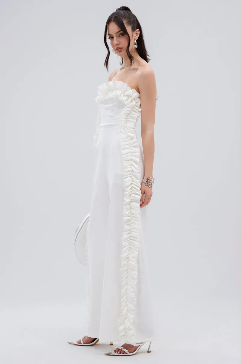 MONICA RUFFLED JUMPSUIT IN WHITE sold by AKIRA product image thumbnail 5