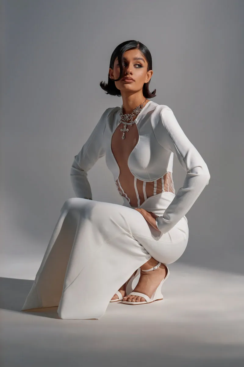 A NIGHT OUT BANDAGE MAXI DRESS IN WHITE sold by AKIRA