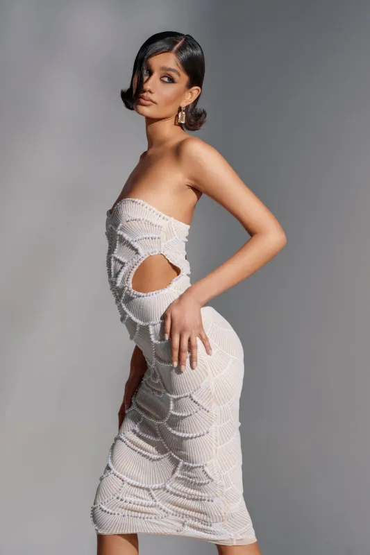 PRINCESS TREATMENT PEARL MIDI DRESS made by AKIRA