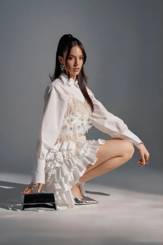 KIND OF A BIG DEAL POPLIN HIGH LOW DRESS IN WHITE sold by AKIRA