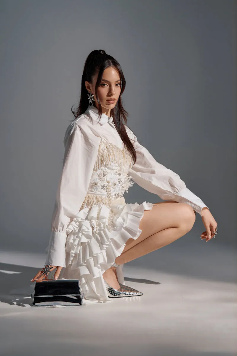KIND OF A BIG DEAL POPLIN HIGH LOW DRESS IN WHITE sold by AKIRA