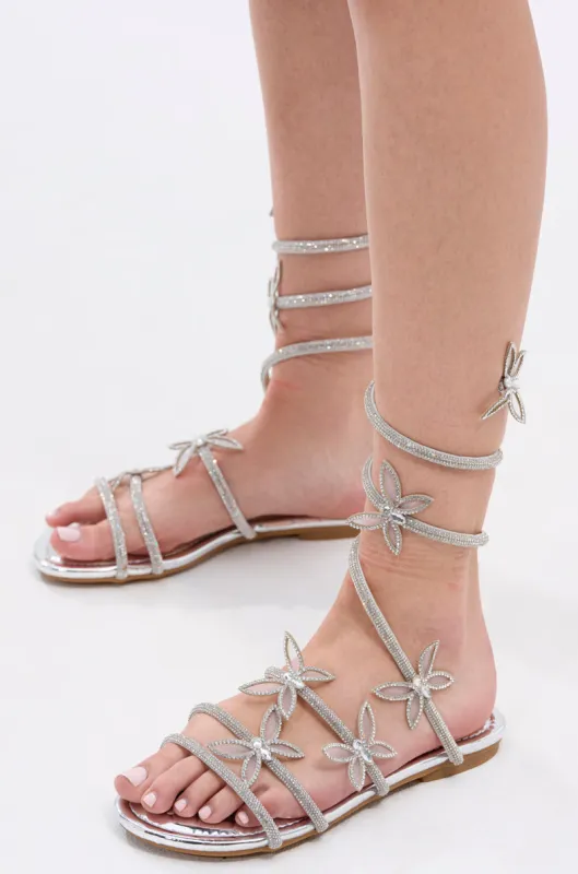 AKIRA ALBUS SILVER COIL RHINESTONE FLAT SANDAL sold by AKIRA