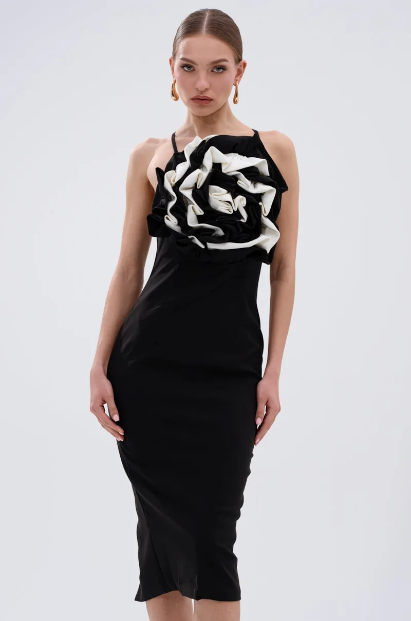 MAYBE SOMEDAY MIDI DRESS WITH FLOWER APPLIQUE sold by AKIRA