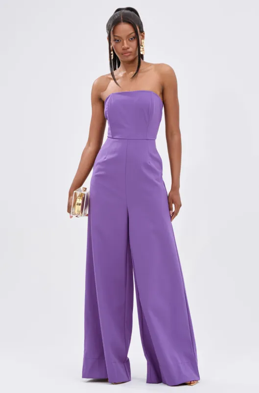 BIG BOSS ENERGY WIDE LEG JUMPSUIT IN PURPLE sold by AKIRA