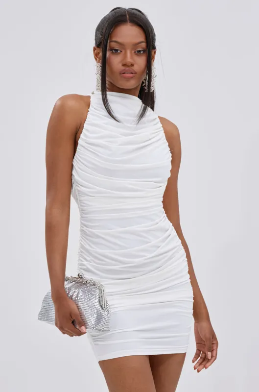 BUSINESS IN FRONT PARTY IN BACK MINI DRESS IN WHITE sold by AKIRA