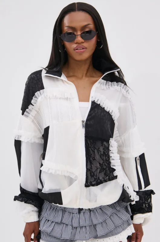 BLACK DAHLIA PATCHWORK BOMBER sold by AKIRA