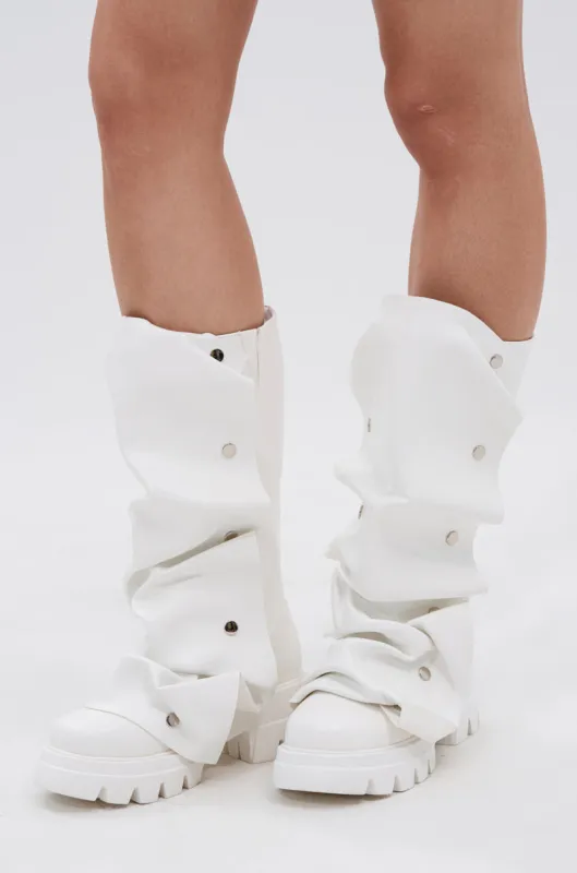 AZALEA WANG SYBEL WHITE SNAP DETAIL BOOTIE sold by AKIRA