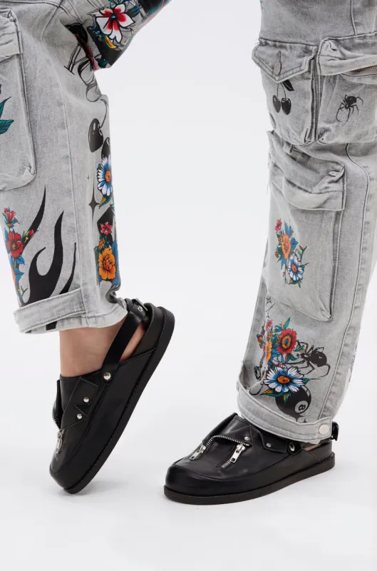 AZALEA WANG RESTER BLACK HARDWARE EMBELLISHED MULE sold by AKIRA