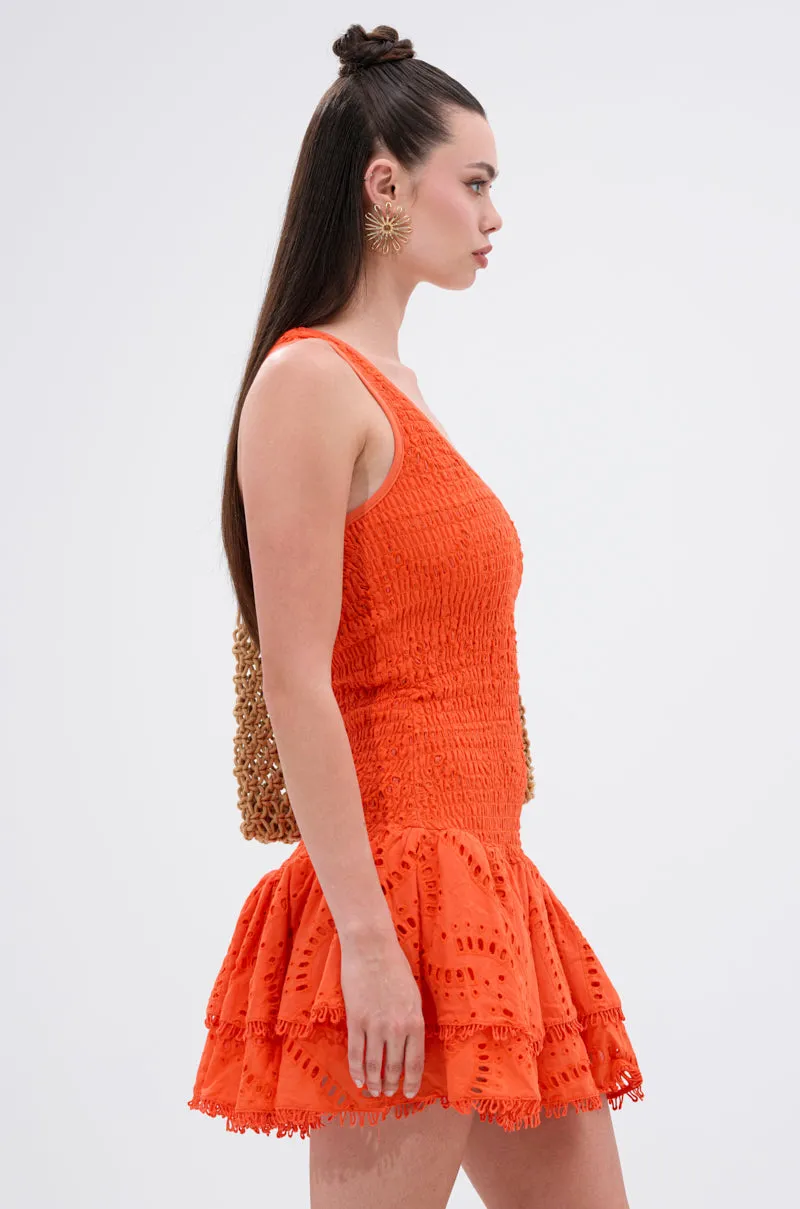 LET'S GO TO THE BEACH RUFFLE MINI DRESS IN ORANGE sold by AKIRA product image thumbnail 3