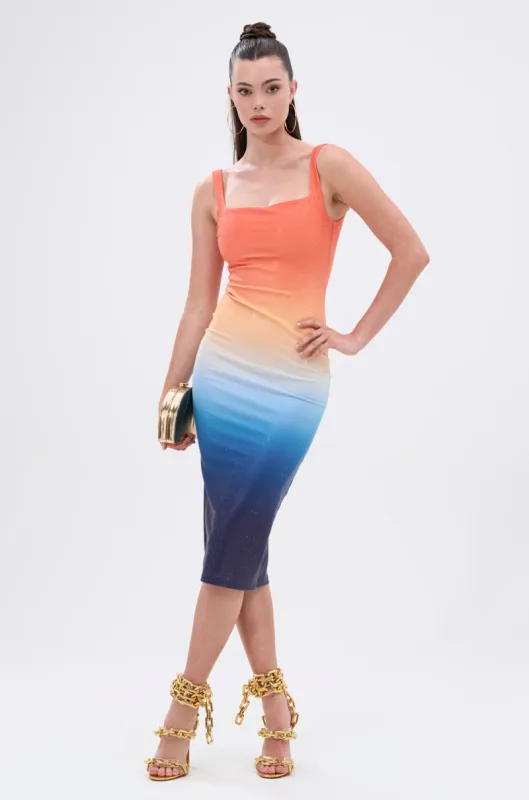 SUNSET LOVERS OMBRE MIDI DRESS sold by AKIRA