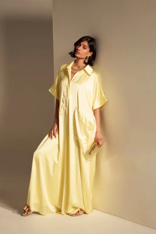 HAPPY HOUR SATIN JUMPSUIT IN YELLOW sold by AKIRA