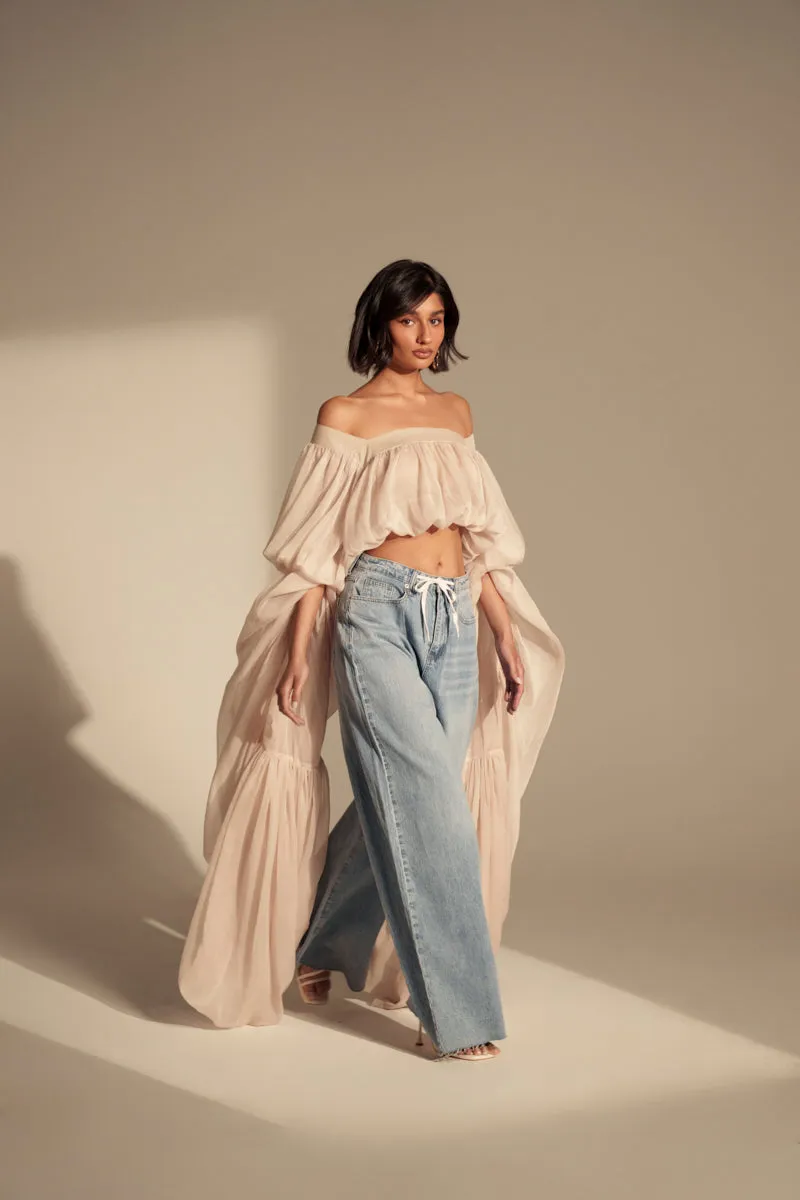 SLOUCHY SQUARE NECK LONG SLEEVE BLOUSE TOP sold by AKIRA