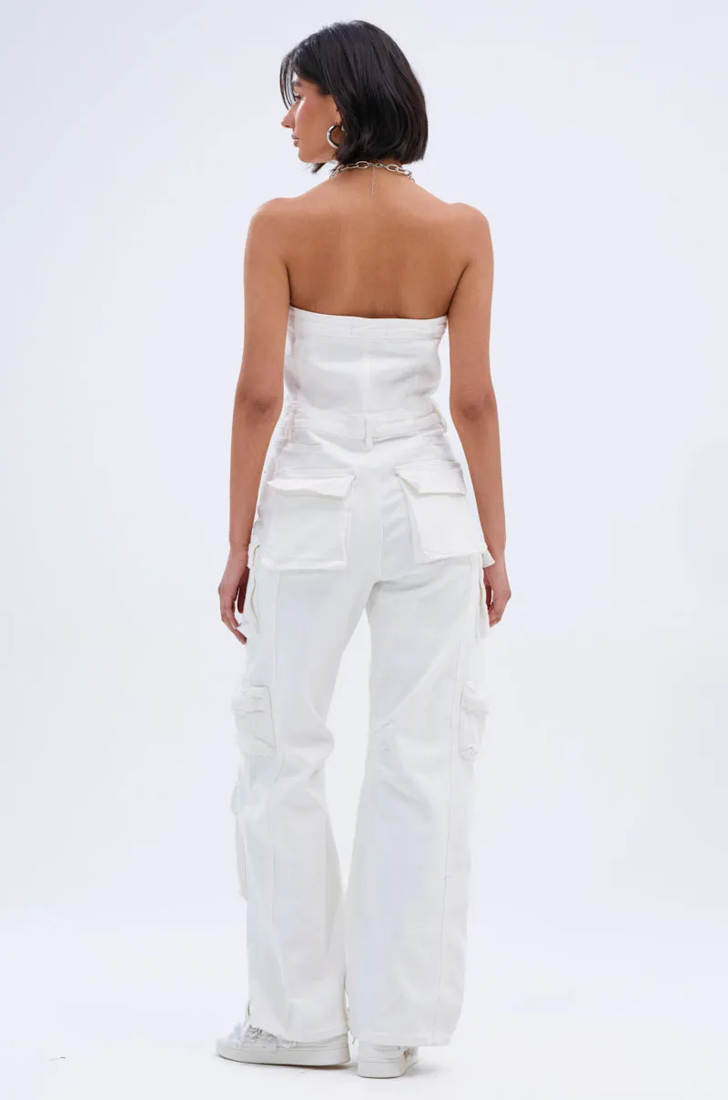 LINDSAY DENIM CARGO JUMPSUIT IN WHITE sold by AKIRA product image thumbnail 5