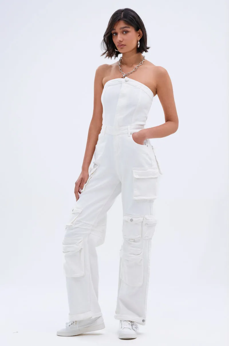 LINDSAY DENIM CARGO JUMPSUIT IN WHITE sold by AKIRA product image thumbnail 3