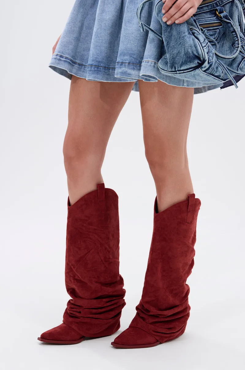 AZALEA WANG LETTICE BURGUNDY FAUX SUEDE WESTERN BOOT sold by AKIRA