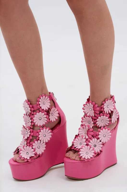 AZALEA WANG FLOWER EMBELLISHED WEDGE SANDAL IN PINK sold by AKIRA