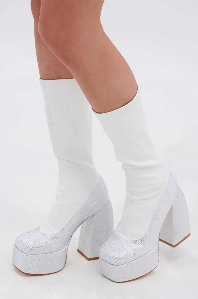 AZALEA WANG AURONNE WHITE AND RHINESTONE CHUNKY BOOT sold by AKIRA product image thumbnail 3