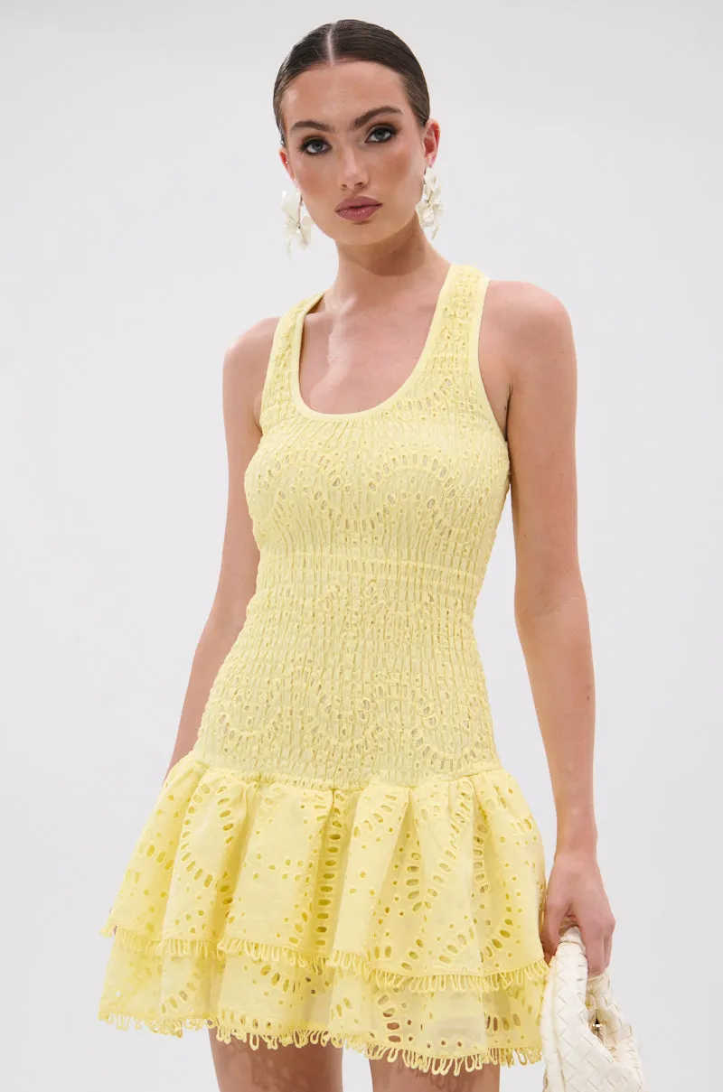 LET'S GO TO THE BEACH RUFFLE MINI DRESS IN YELLOW sold by AKIRA product image thumbnail 2