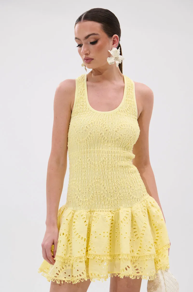 LET'S GO TO THE BEACH RUFFLE MINI DRESS IN YELLOW sold by AKIRA product image thumbnail 3