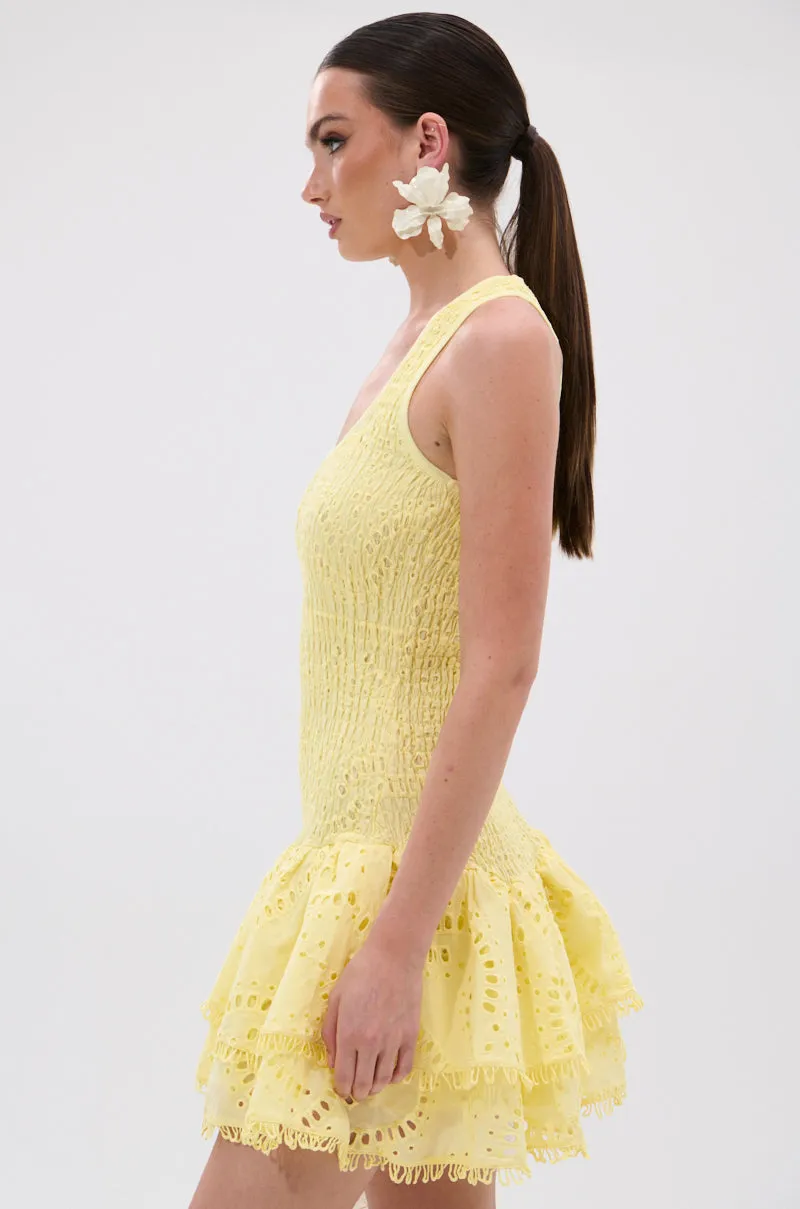 LET'S GO TO THE BEACH RUFFLE MINI DRESS IN YELLOW sold by AKIRA product image thumbnail 4