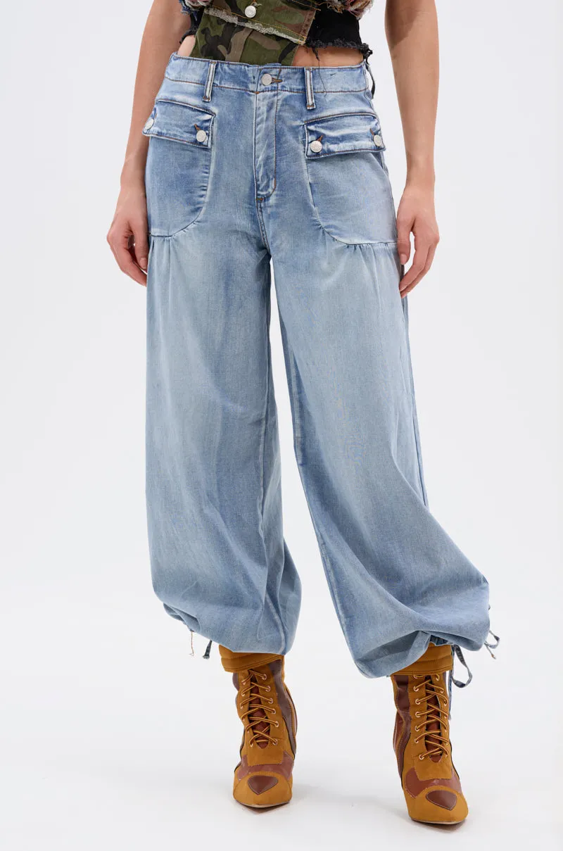 LAY IT LOW BALLOON PANT IN LIGHT BLUE sold by AKIRA