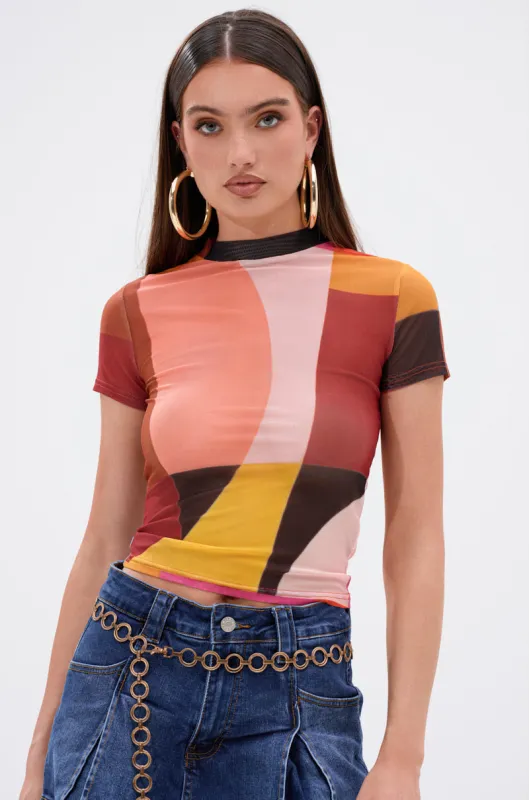 ABSTRACT THOUGHTS MESH SHORT SLEEVE TEE sold by AKIRA